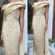 Stylish Off the Shoulder Mother of The Bride Dress Straight Pearls Rhinestones