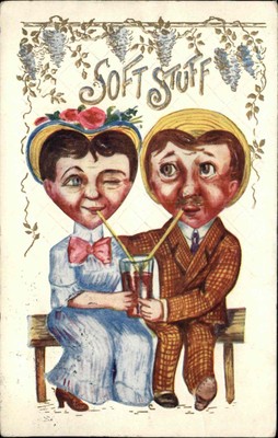 Vinegar Valentine Couple Embossed Share Drink c1910-1920s Vintage Postcard