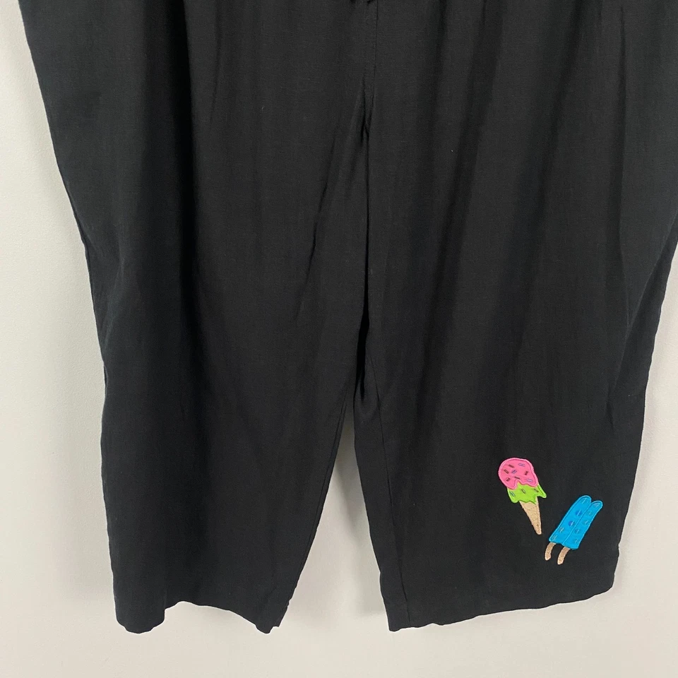 Quacker Factory Linen Blend Cropped Pants Size 2X Ice Cream Embroidered - Image 3 of 4