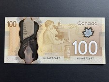 REPEATER SERIAL 2011 CANADA $100 DOLLARS POLYMER BANK NOTE : HJD 6972697