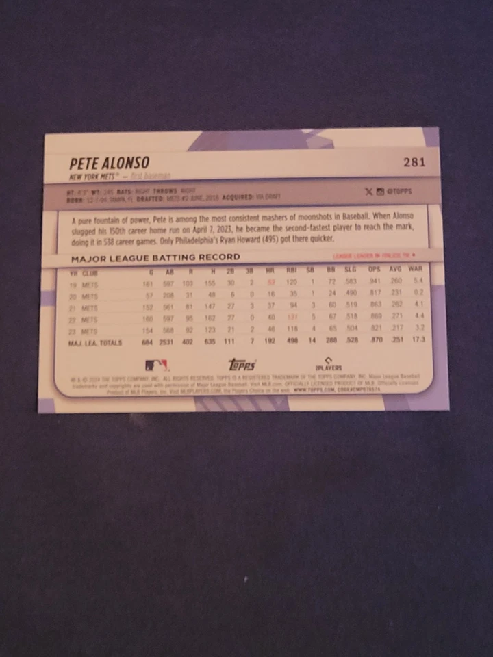 2024 Topps Big League Pete Alonso Red Foil Super Rare SP NY Mets - Image 2 of 2