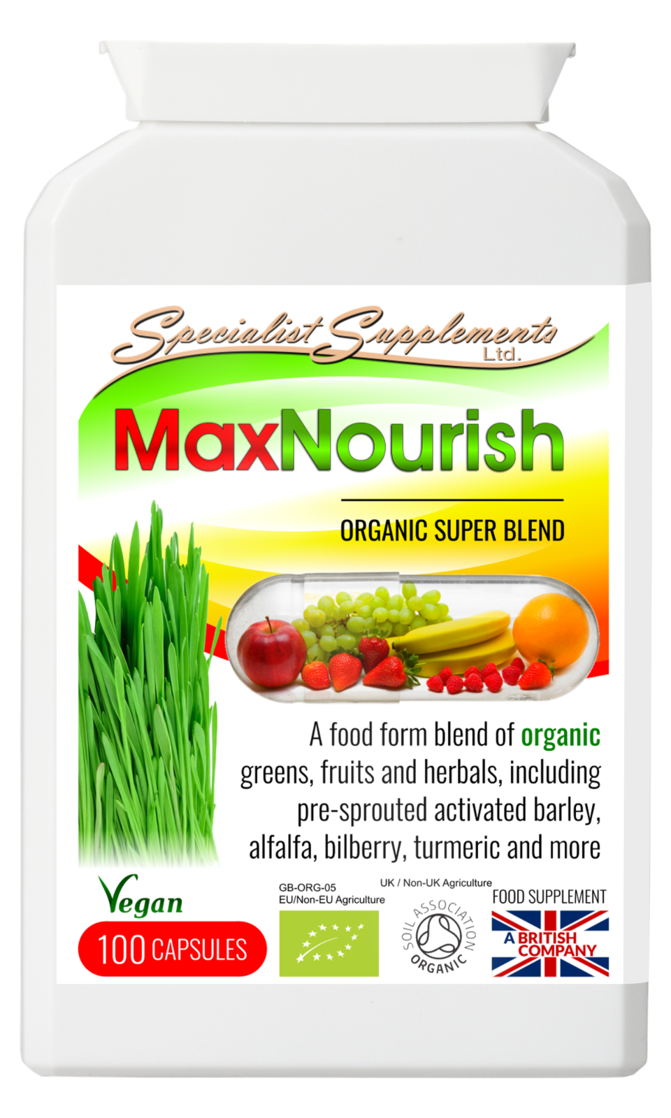 MaxNourish x 100 V-Capsules; Superfood Blend; Specialist Supplements