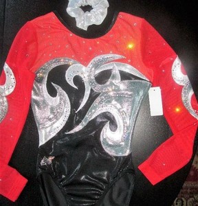 Alpha-Factor-Long-Sleeve-Red-Competition-Foil-Crystals-Leotard-ASM-Gymnastics