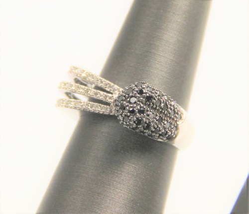 14KT DESIGNER WHITE GOLD BLACK & CLEAR DIAMOND RING SZ 6.5 - 第 3/5 張圖片