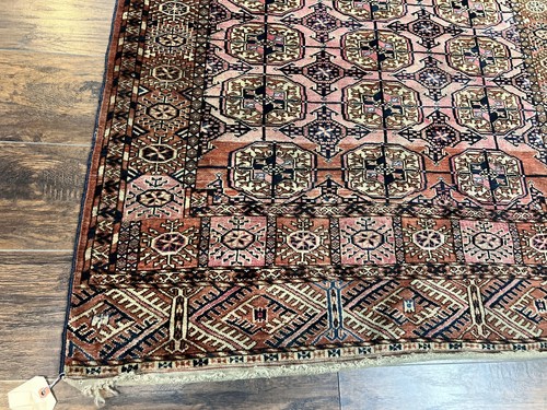 Turkoman Bokhara Rug 4x6 Wool Hand Knotted Antique Handmade Carpet Red Pink - Picture 8 of 12