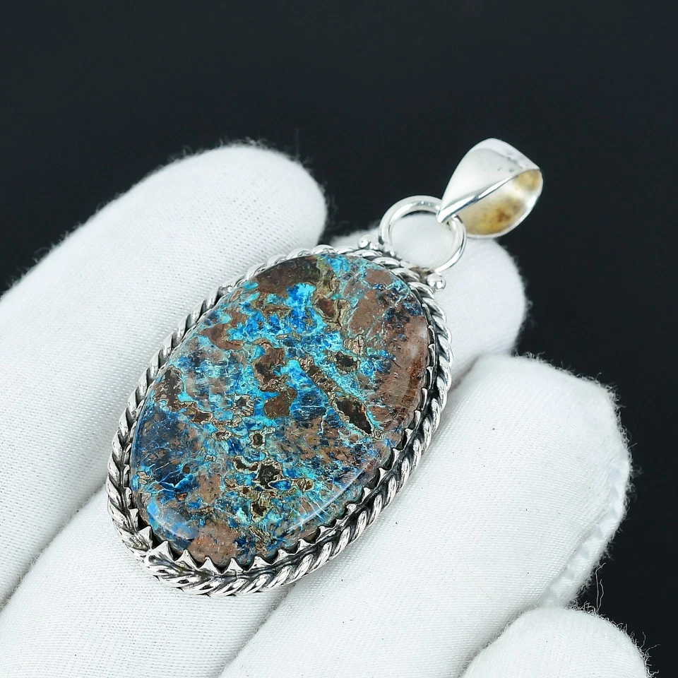 Naturale Azzurrite Gemma Ciondolo 925 Argento Sterling Fatto a Mano Gioielli Da - Immagine 3 di 4