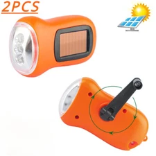 2 PACK LED Torch Hand Crank Dynamo Solar Powered Flashlight Lamp Emergency Light