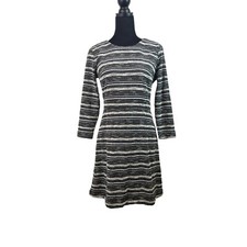 Loft Outlet Black White Striped Knit Textured Fit and Flare Dress Size 4 NWT