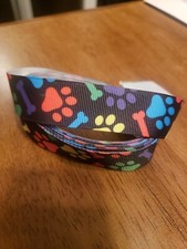 3 yds GROSGRAIN RIBBON 7/8" paw prints dog bones multi color  Pet USA SELLER