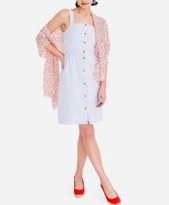 J Crew Cotton Blue White Striped Seersucker Fit&Flare Button Front Dress Sz 0