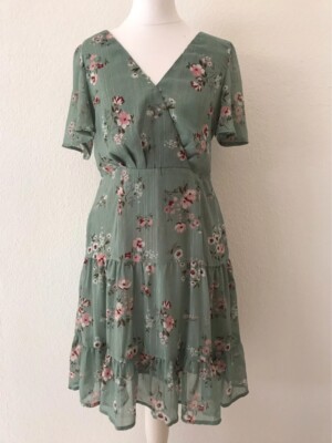 Commense Kleid mit Blumenmuster in Hellgrün & Rosa, Gr. S