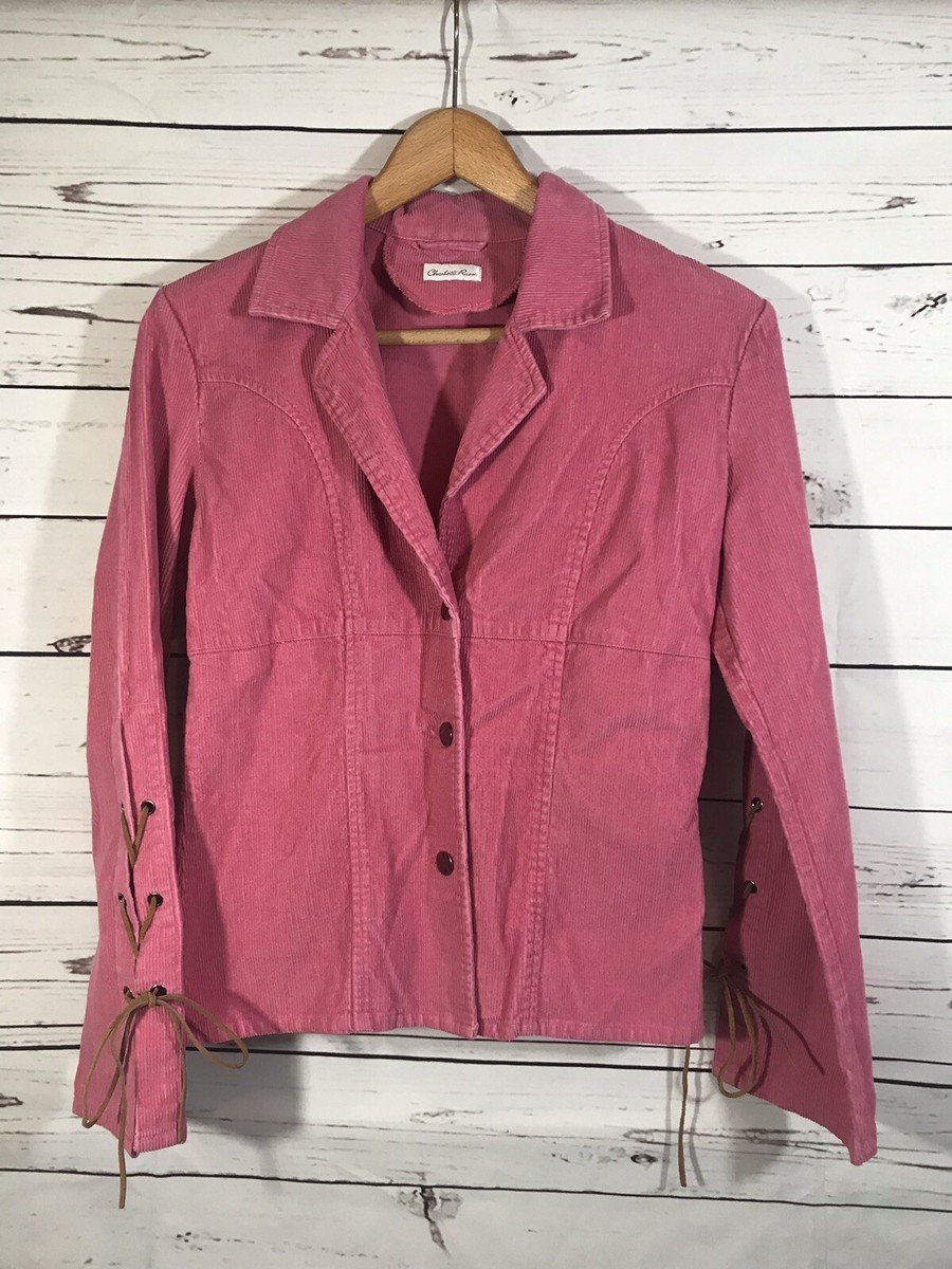 Charlotte Russe Jacket Womens Sz Small Pink Corduroy Button Front Coat  Blazer