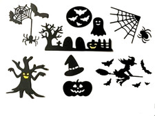 15 SPOOKY HALLOWEEN SILHOUETTE DIE CUT/ CUTS, HAUNTED TREE, WITCH, SPIDERWEB  