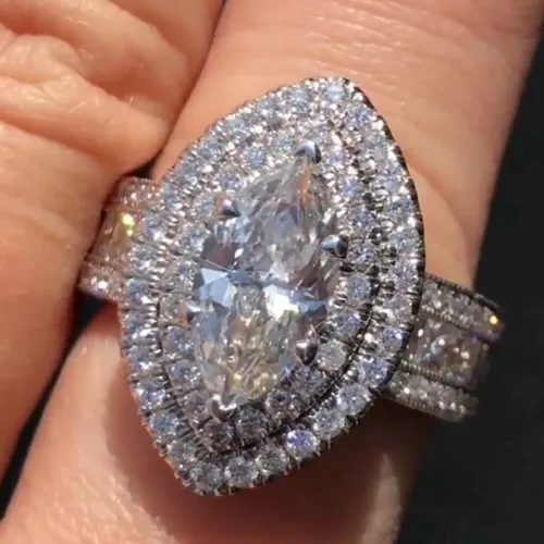 925 Silver Filled,Gold Cubic Zircon Rings Elegant Women Wedding Jewelry Sz 6-10 - Picture 8 of 31