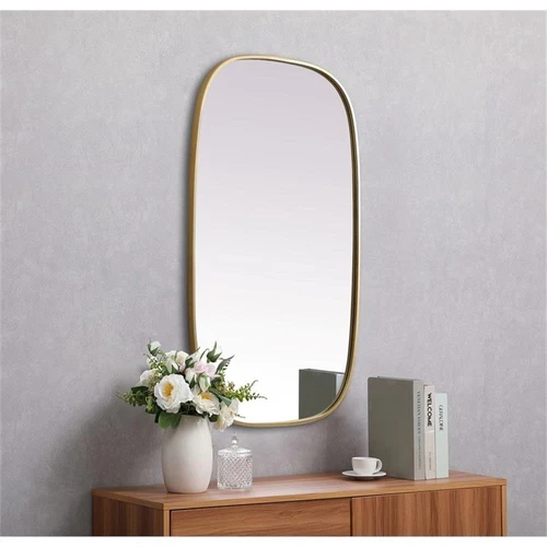 Elegant Decor Brynn 24x40" Oval Modern MDF Wood/Iron Mirror in Brass - Picture 10 of 11
