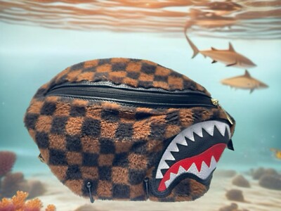 Sprayground Limited Edition Fur Sharks In Paris Crossbody Fanny Pack Bag 16 x8 