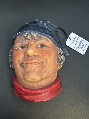 FISHERMAN Legend Products Chalkware Head Signed F Wright England 1984 With Tag