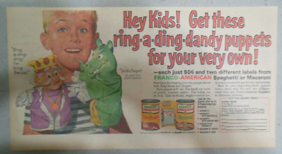 Franco American Ad: New Hand Puppet Premiums ! from 1965 Size: 7.5 x 15 inches