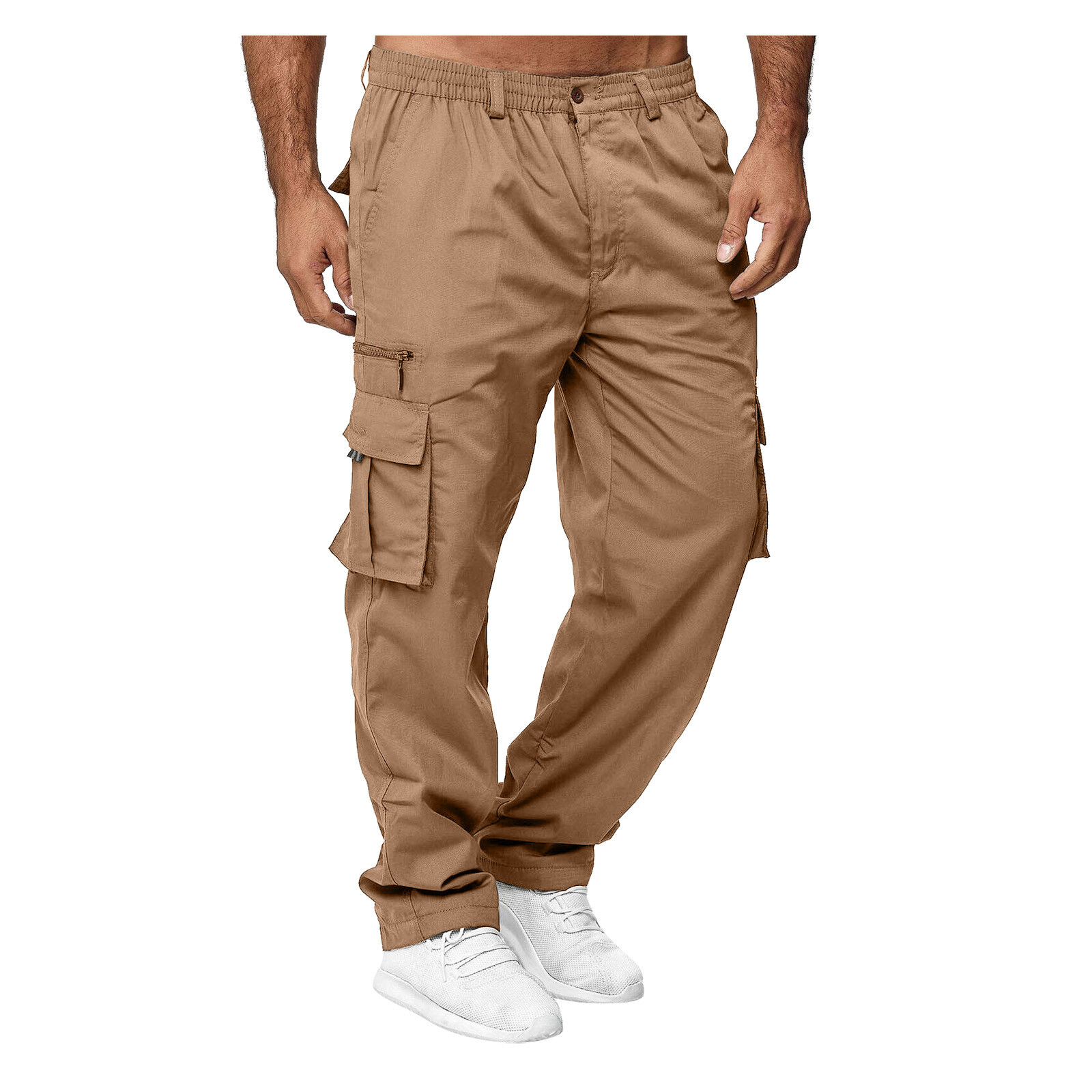 Mens Stretch Cargo Combat Work Pants Multi Pockets Elastic Waist Trousers  New | eBay