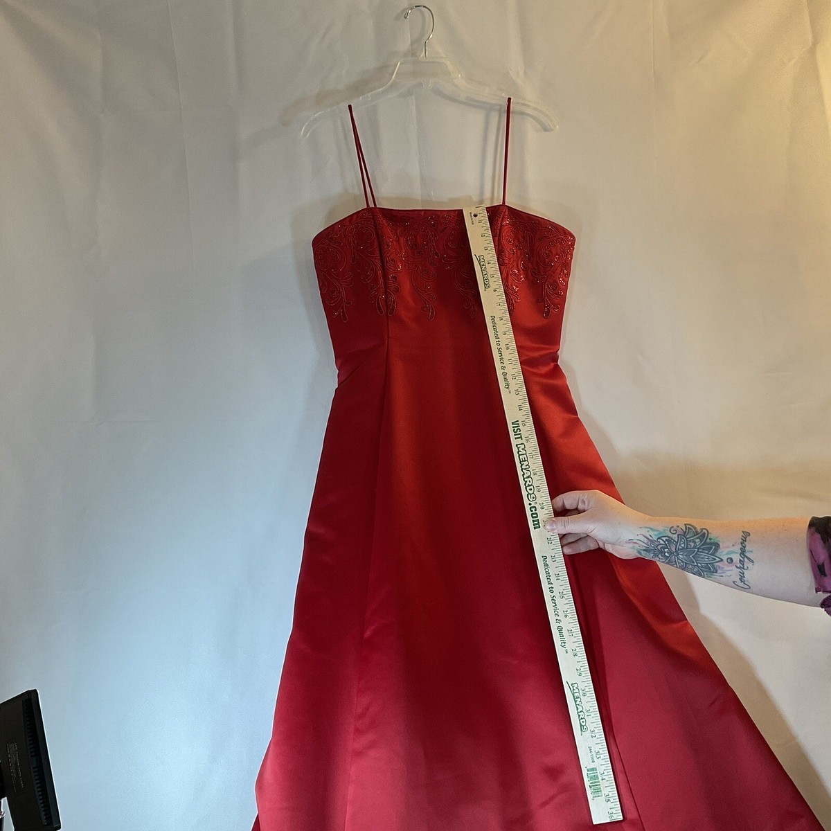 Vintage Let's Fashion Embroidered Red Prom Formal Dress Gown Size Lg w/  Wrap USA | eBay