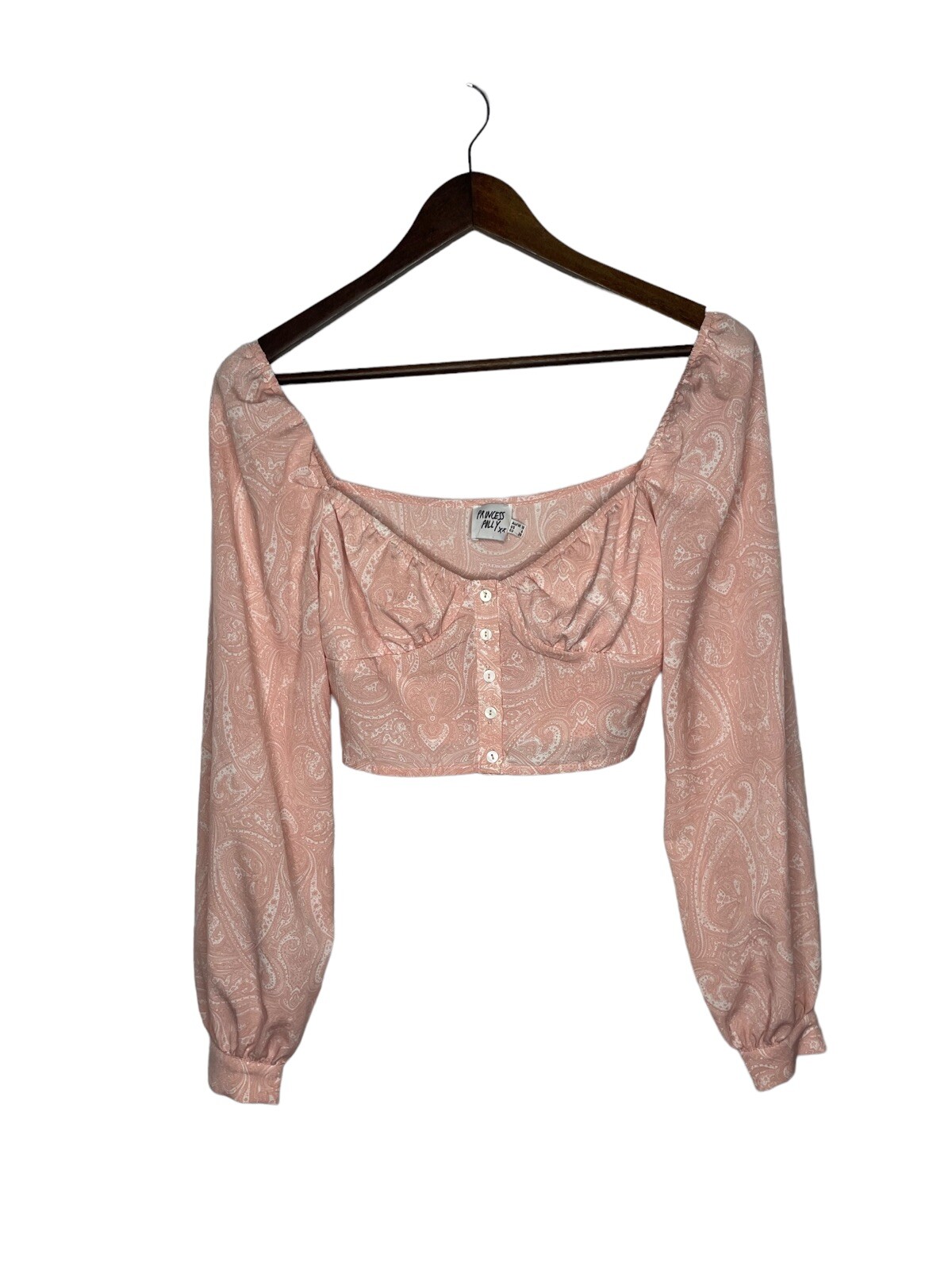 Princess Polly size pink long sleeve paisley cropped blouse