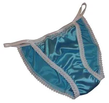 TURQUOISE Shiny SATIN ivory lace mini TANGA string bikini brief SIZES XS-XXL 