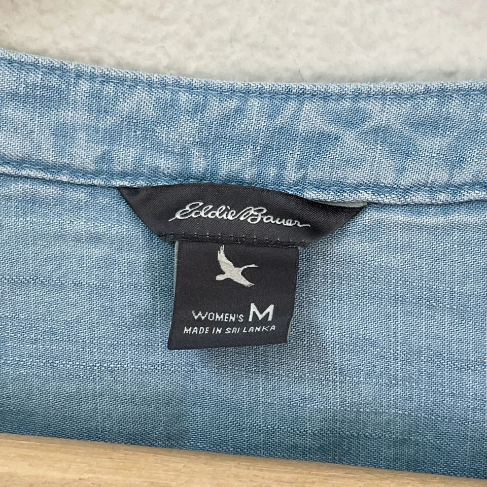 Camisa Top Blusa Eddie Bauer Mujer Mediana Bordada Cambray Manga Larga Foto 4 de 4