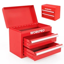 WORKPRO Metal Tool Box 2 Drawers with Top Storage Portable Tool Chest PVC Liners