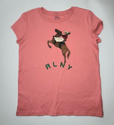 Polo RALPH LAUREN Girls RLNY Riding Cowboy TEE PINK Cotton RL Western T  SHIRT