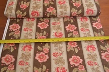 By 1/2 Yd, Red Pink Cream Brown Floral Stripe Cotton, Moda/3 Sisters/Grace, B391