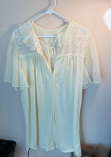 Vintage Womens nightgown /housecoat,60s negligee Peignoir yellow chiffon, nylon