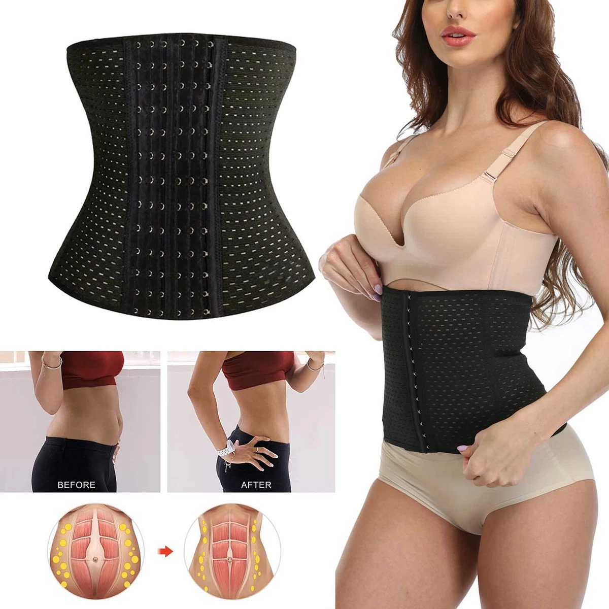 Women's Latex Sport Girdle Waist Training Corset Shapewear Firm Abdomen  Control Wedding Body Shaper Black Plus Size 