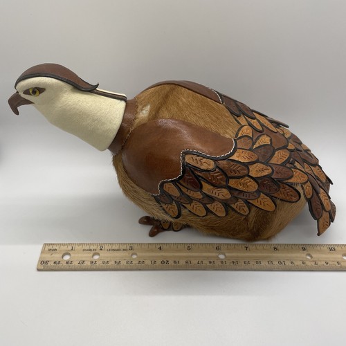 Leder Fell bedeckt Glasflasche Adler Falke Vogel gestempelt Leder Vintage - Bild 11 von 12