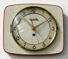 Vintage 23cm Vedette Wall Clock - French Formica Retro Mid Century Atomic Wooden
