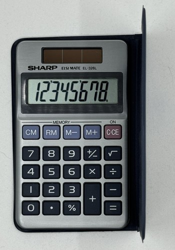 Sharp EL-326L ELSI MATE Power Solar Tischrechner Tasche Vintage