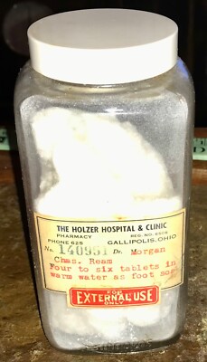 Vintage 16 Oz. Duraglass Prescription Bottle Holzer Hospital & Clinic Gallipolis