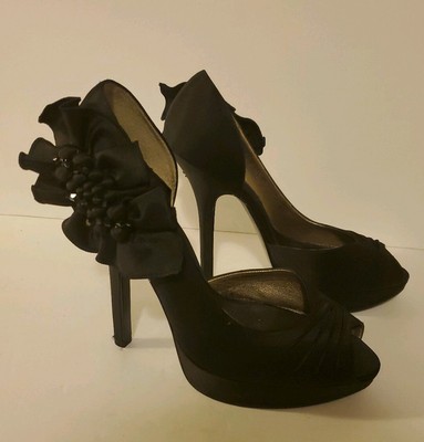 nina black satin pumps
