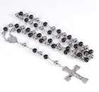 Large Silver Black 6mm Ball Chain Stainless Steel Cross Pendant Rosary Necklace