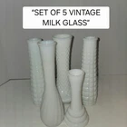 Vintage Milk Glass Bud Vase Lot (5) Mixed Patterns Brody Mid Century White Decor