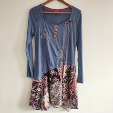 Joe Browns Jersey Dress Size 14 Blue Floral Bohemian Boho Hippie Long Sleeve