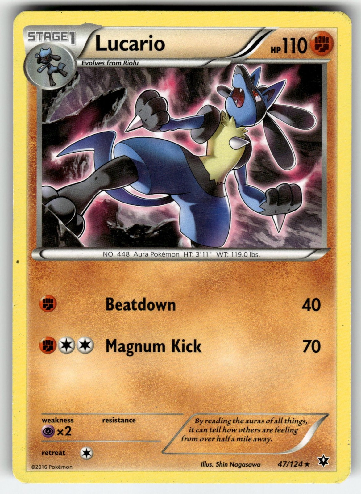 Lucario (47) 47/124 Rare XY - Fates Collide Pokemon EN Moderately Played