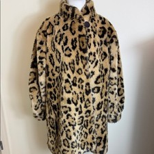 Retro Faux Fur Leopard Print Animal Coat 80 s Vintage Large XL Rockabilly