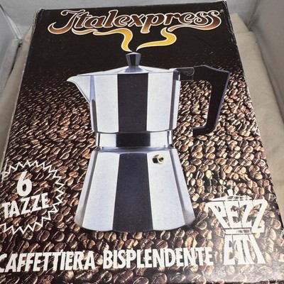 Vintage PezzEtti Italexpress Aluminum Stovetop 6 Cup Coffee Maker New In Box