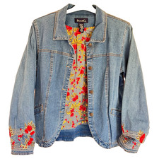 Denim & Co Vintage Denim Jean Embroidered Floral Jacket Size L Pockets