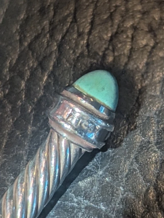 Turquoise & Silver Cuff Bracelet | David Yurman Cuff Bracelet | Cable Cuff - Image 4 of 4