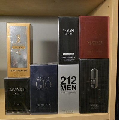 7 mixed bundles, Versace Eros Flame, Armani Code, GIO, 1 Million Lucky, 212 Men.