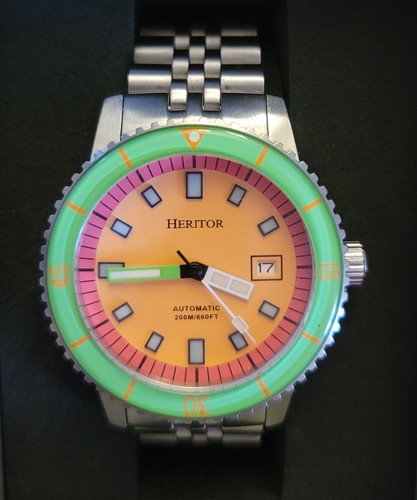 Heritor Edgard Automatic Orange Dial Men's Watch HR9107 zodiac seawolf homage - Picture 12 of 15