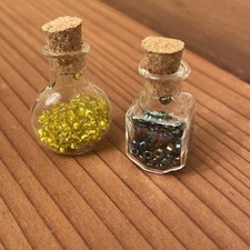 Two Mini Crystal Clear Glass Potion Bottle Round Rectangle Cork Beads