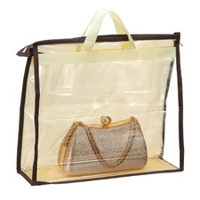 Clear Dust Bags for Handbags Storage Protector with Zipper Handle, L, Beige