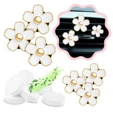 6 Pieces Daisy Car Decoration Flower Air Lavender, Eucalyptus, Jasmin White